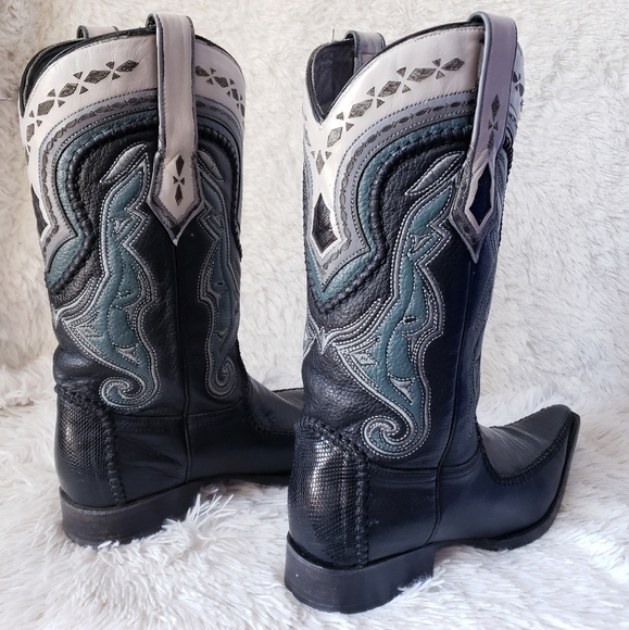 SALE🔥 Black Butterfly Snip Toe Lizard Western Boots Mexican Botas - Picture 5 of 16
